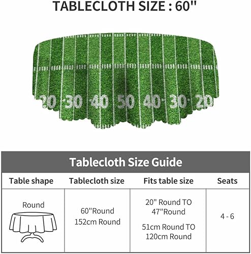Miniatura 3 de Yibeas Mantel redondo de 60 pulgadas, mantel de campo de fútbol americano con números para mesas de comedor, fiestas, bodas y decoración de banquetes