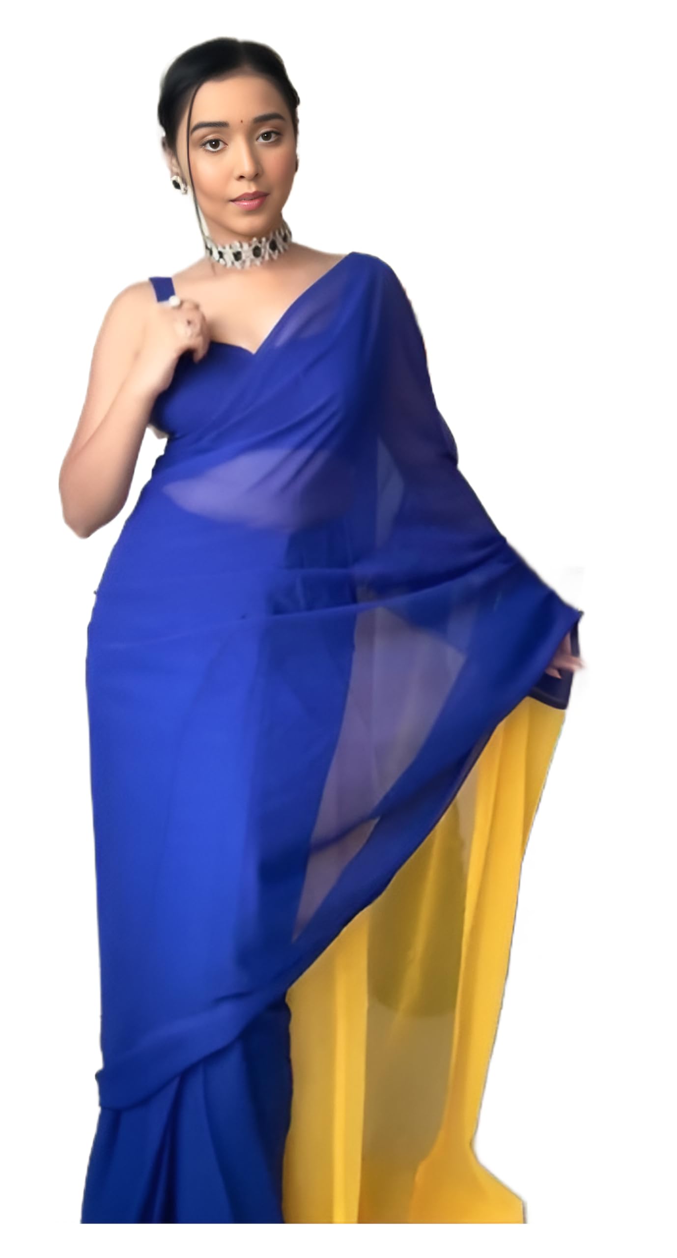 sidhidata Women's Georgette Plain Ready To Wear one Minute Saree With Unstitched Blouse Piece-picture-37