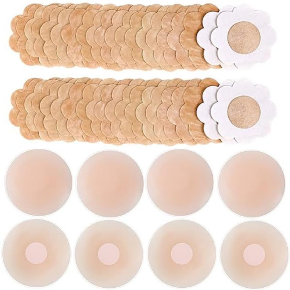 40 Pcs Nipple Covers and 4 Pcs Silicone Nipple Cover for Women Nipple Pasties Disposable Nipple Stickers for Women Nipple Breast Covers-image-32