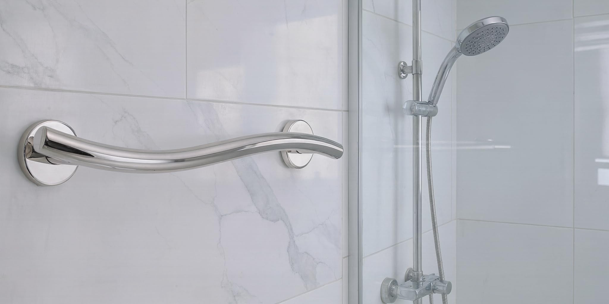 Asidero de Seguridad Curvo de Acero Inoxidable Cromado 26 cm | Barra de Agarre de Apoyo Ergonómica para Ducha, Bañera y Baño |