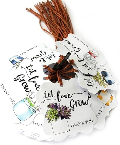 Let Love Grow Succulent Thank You Favor Hang Tags for Wedding Baby Shower Party by Adore By Nat - Set of 24