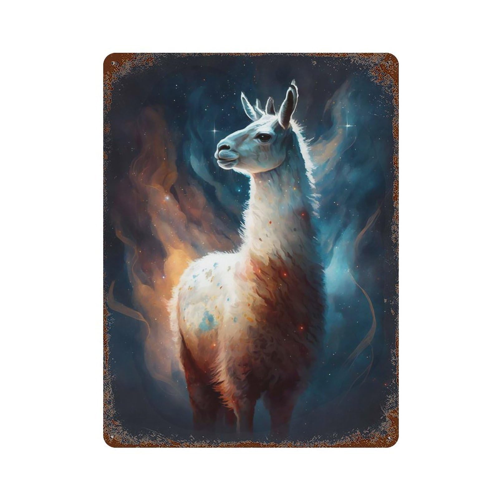 Galactic Llama Weathered Tin Sign 15.7"x11.8", Shabby Chic Decor for Garage, Pub Or Kitchen