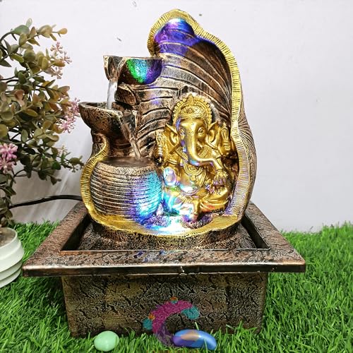 Image of Decorative Water Fountain for Home Decor, Office, Indoor & Outdoor, Garden, Puja Room, Vaastu, Reception, Spa, Gifting. (Golden Ganesha UR-047)