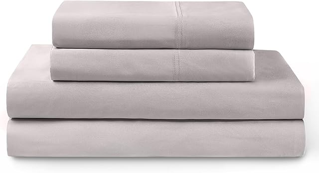 YnM Bamboo Bed Sheet Set, 400TC Fabric with 2 Pillowcases and Flat Sheet, Deep Pocket Fit 35cm, Cooling and Silky-Soft Feel, Sweat Wicking, 4 Piece