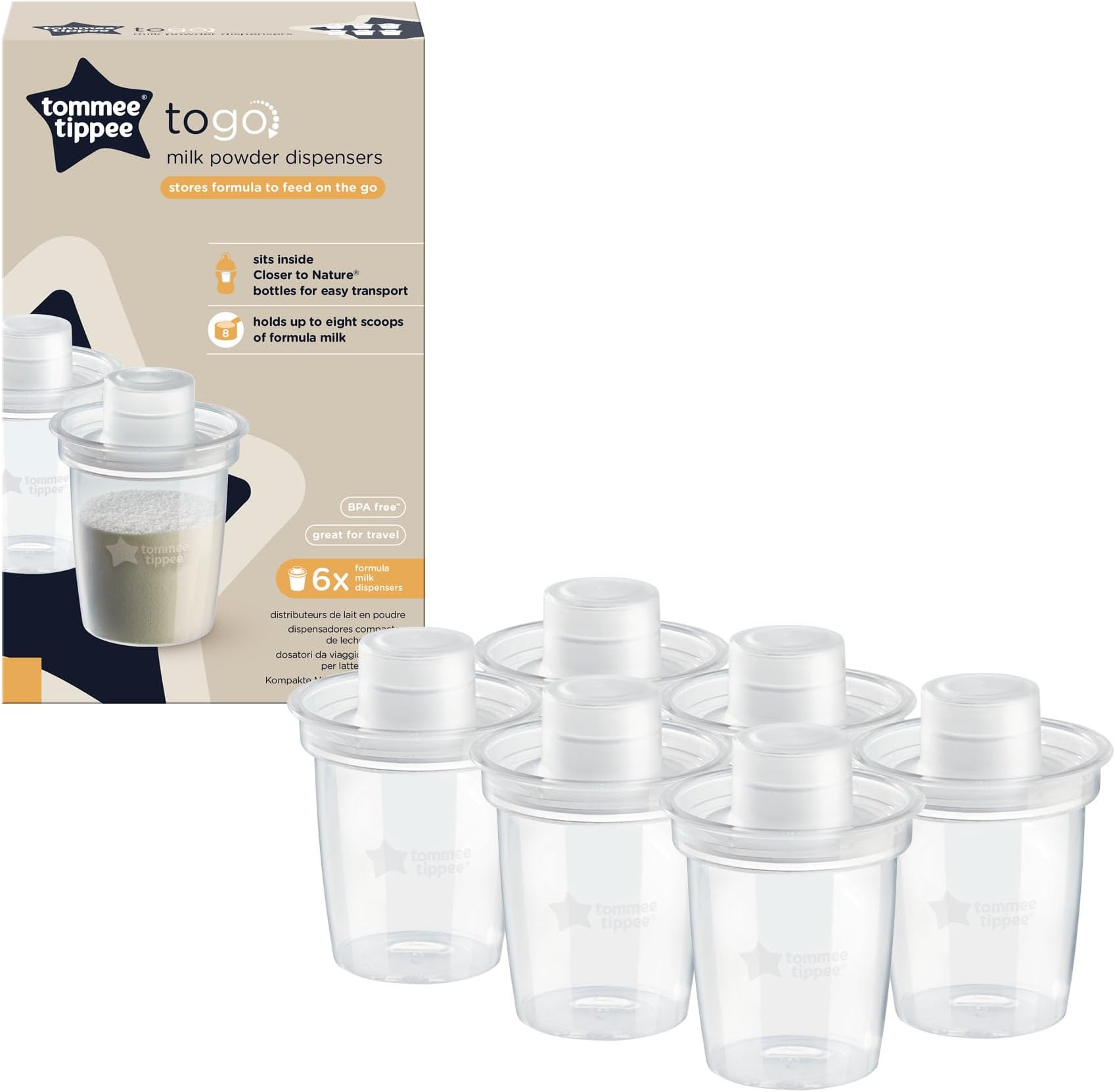 Milk Powder Dispensers, 6 Pack of Formula Powder Dispensers, Holds up to 8 Scoops of Formula, Travel Friendly and Space Saving