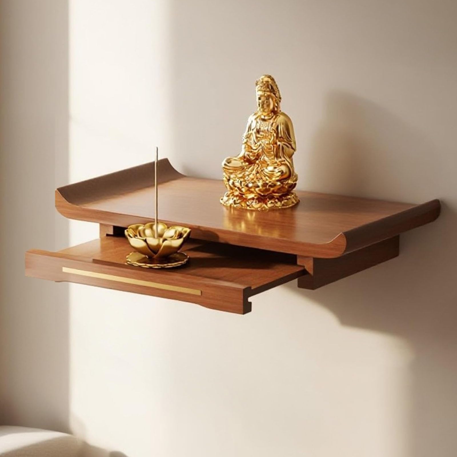 Autel mural de méditation avec rangement pour créer un coin zen chez soi