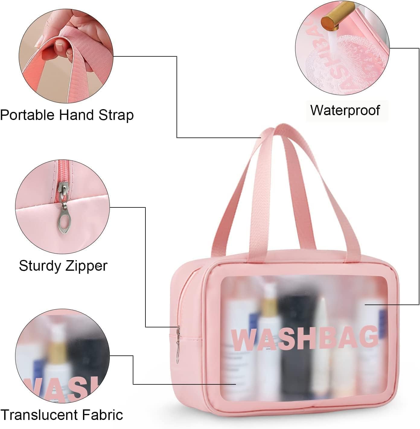 (HAPPY BORN) 3 PCS Wash Bag SetTransparent Waterproof Cosmetic Makeup Pouch for Travel, Toiletries, and Grooming Kit Portable Zipper Organizer Case for Household Essentials 3