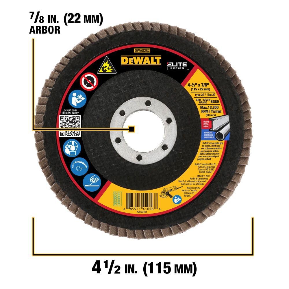 DEWALT DWA8282 80G T29 XP Ceramic Flap Disc, 4-1/2" x 7/8", Multi - Image 2