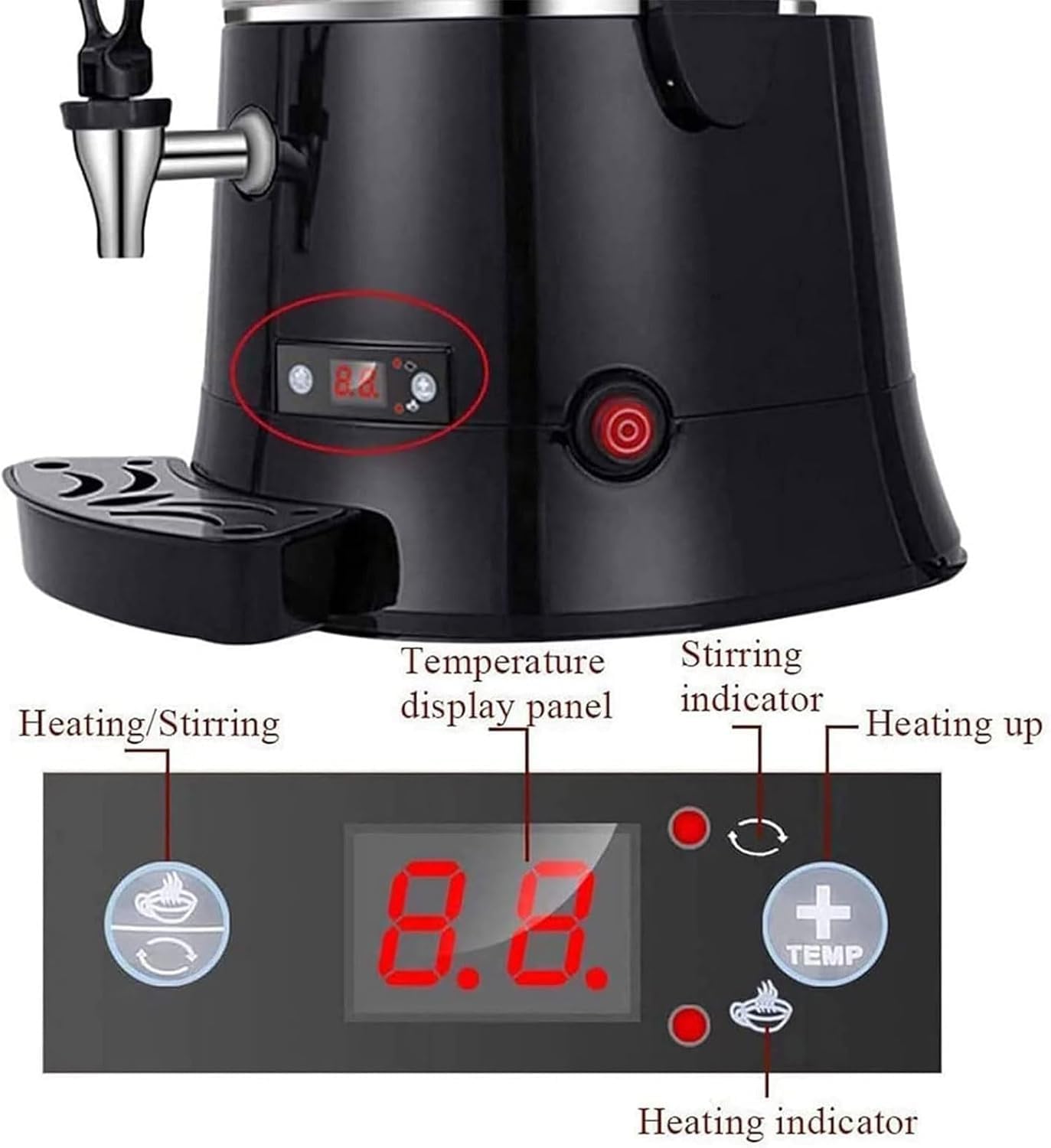 Distributeur de chocolat chaud avec écran LED et robinet, réglable de 30 à 90 °C, pour chauffer le lait, le thé, le café, le jus à la maison ou dans le commerce
