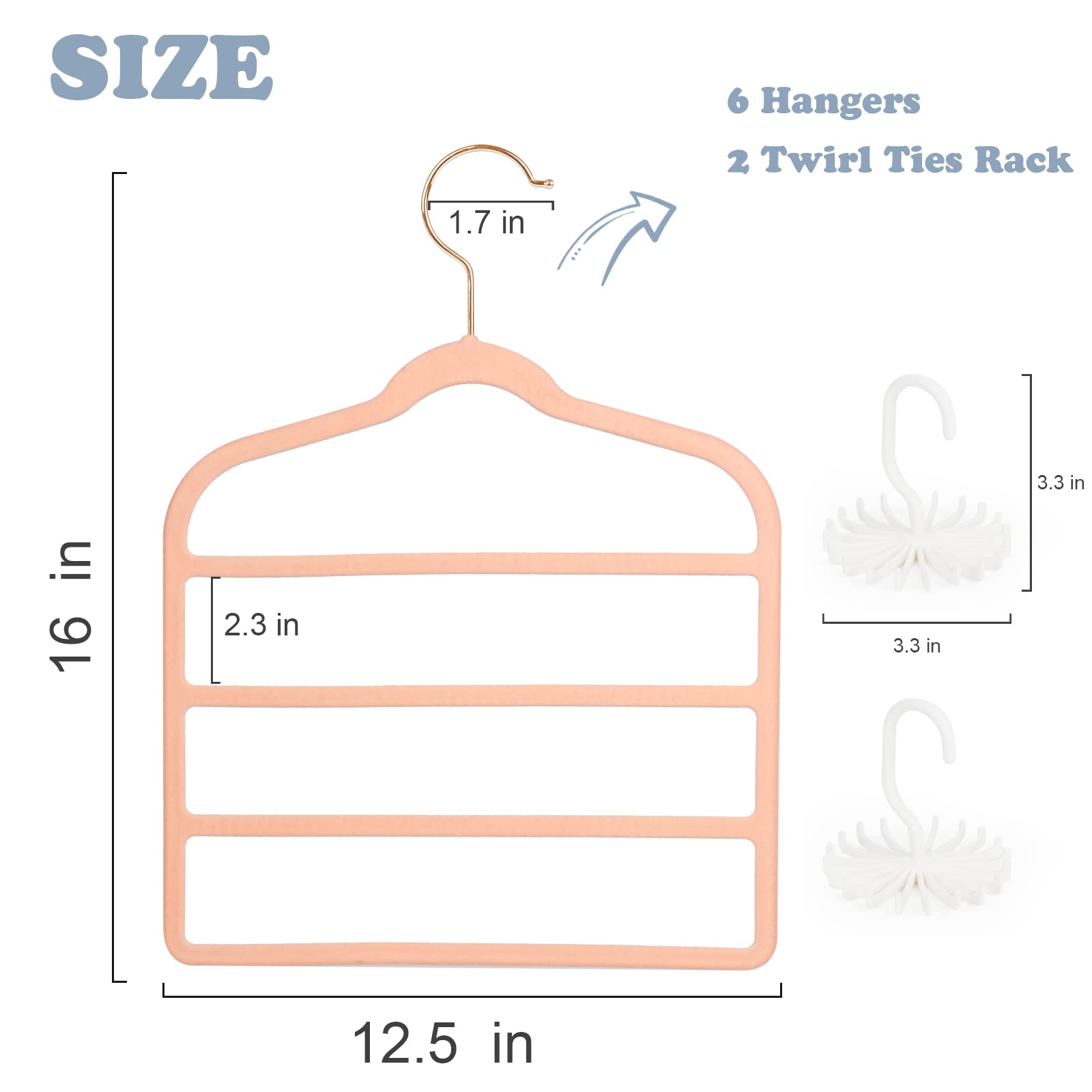 Tinfol Velvet Pants Hanger Space Saving with Hook, 6pc 4 Layers Non-Slip Jeans Hangers - Image 2