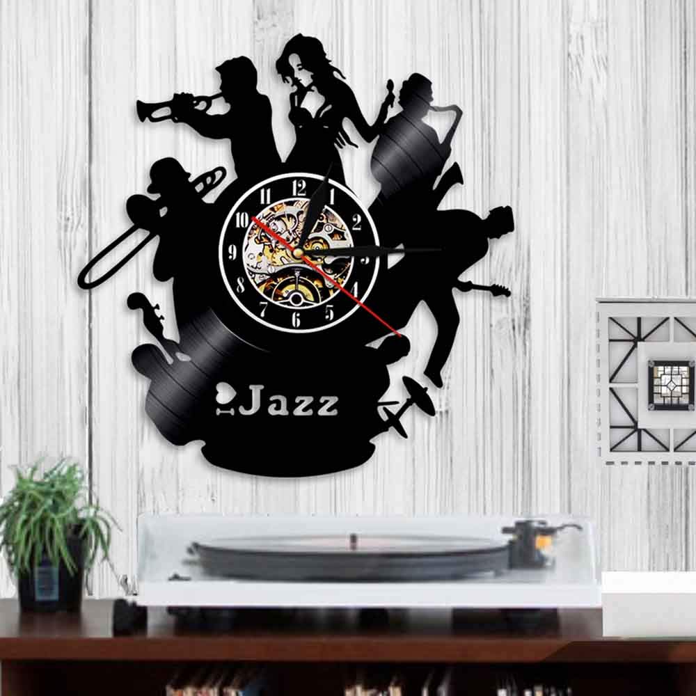 ELD 30 cm muzyka jazzowa sztuka dekoracja 3D zegar ścienny vintage płyta winylowa zegar czasowy wystrój domu zegary wyjątkowy prezent dla muzyka jazzowego artystyczne zegary ścienne zegarki