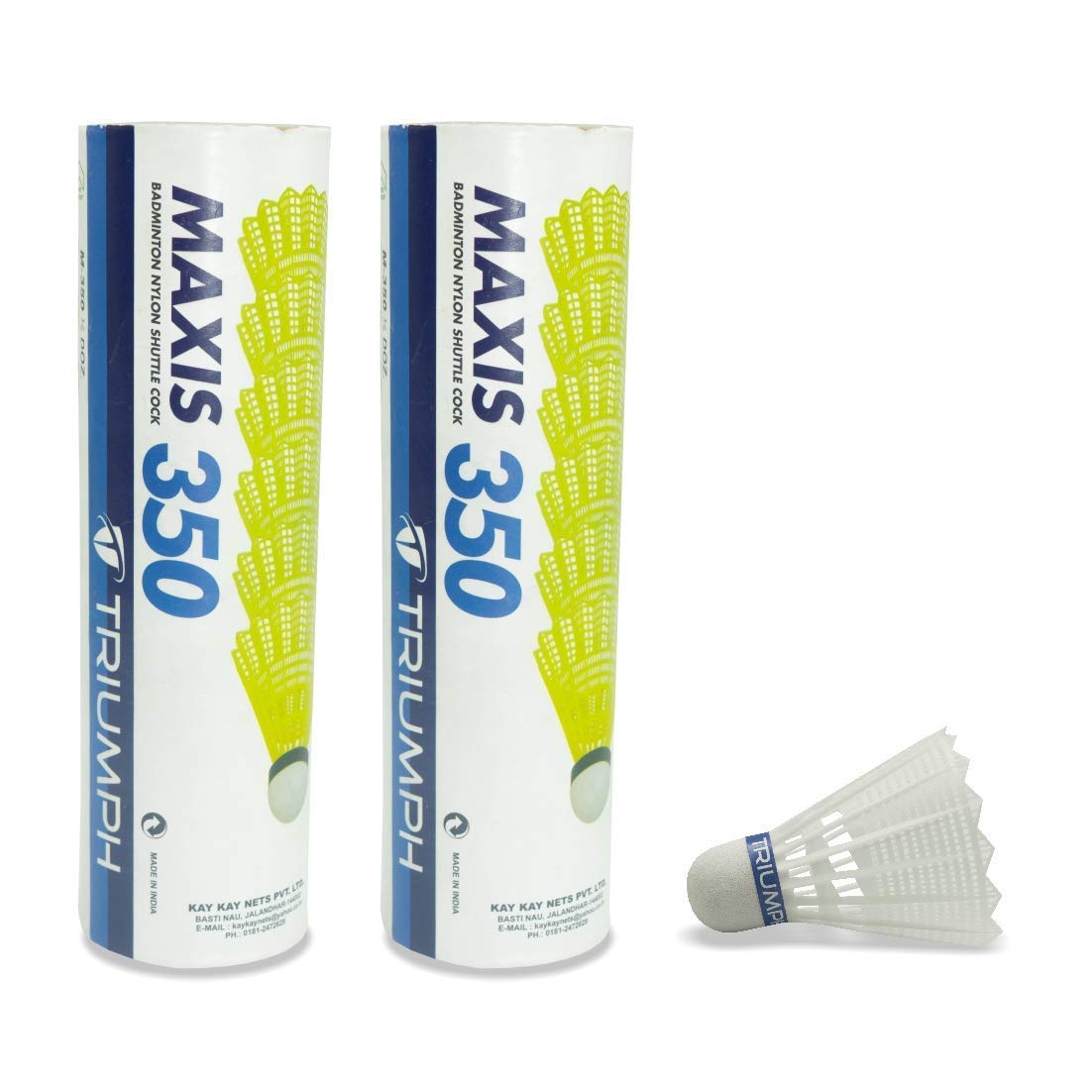 TRIUMPH Badminton Shuttlecock, Shuttlecock Nylon, Shuttlecock Set, MAXIS-350 White Pack of 2 Set Nylon Shuttle Cock (1 Set Pack of 6 Pc)-image-0