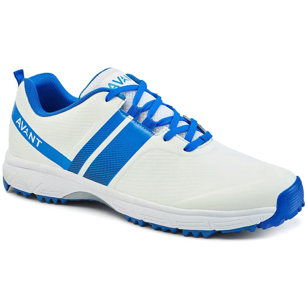 AVANT Mens PaceMax Cricket Shoes - Anti Skid Shoes with Rubber Outsole,Lightweight and Durable, Comfortable Cushioning, Outdoor Shoes Ideal for Turf, Ground Surfaces (AVMSH108CL01UK11) White/Blue (B0CP5Z9JXT) Amazon Price History, Amazon Price Tracker