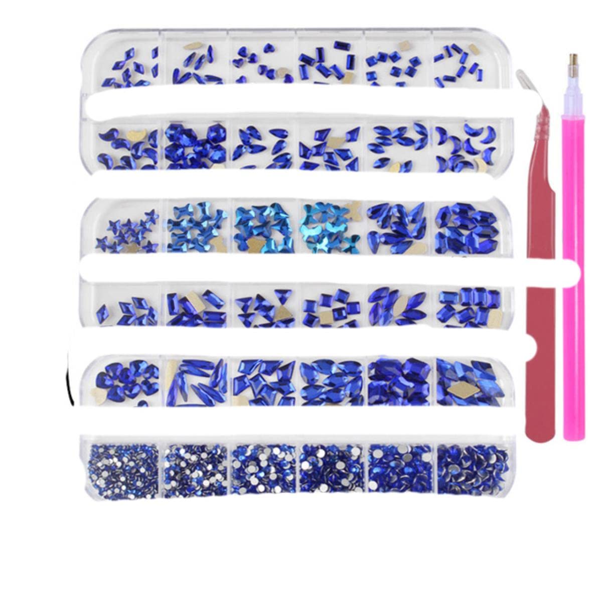 Mix Shape 100Pcs Sapphire Flat back Strass 3D Crystal Nail art Pietre per unghie fai da te Decorazione artistica-Zaffiro 36Grid box, 100Pcs