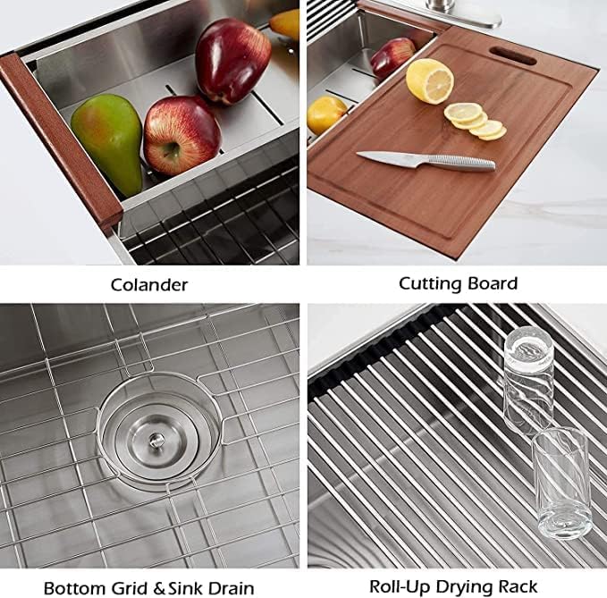 Miniatura 7 de Hausinluck Fregadero de cocina con estación de trabajo de 30 pulgadas, moderno fregadero de cocina de acero inoxidable empotrado de calibre 18,