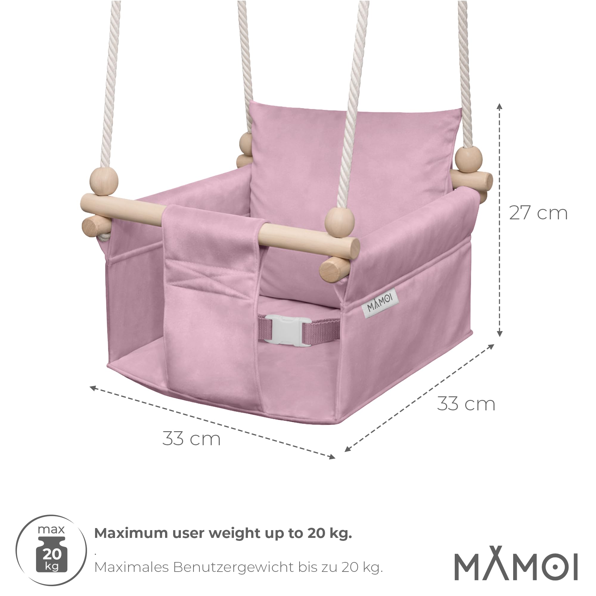 MAMOI® Balancoire Interieur pour Bebe et Enfants, Siege balançoire en Bois et en Coton pour bébé, Balansoire pour Enfant, Balancelle scandinave, Baby Swing