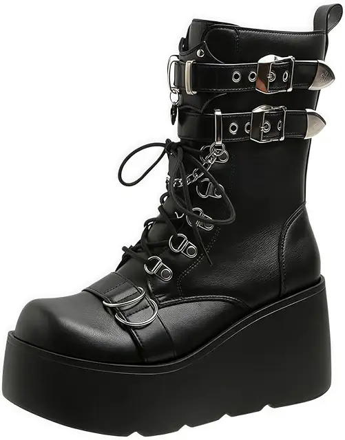 Bottines Gothique Punk à Semelles Épaisses avec Fermeture Éclair et Boucle