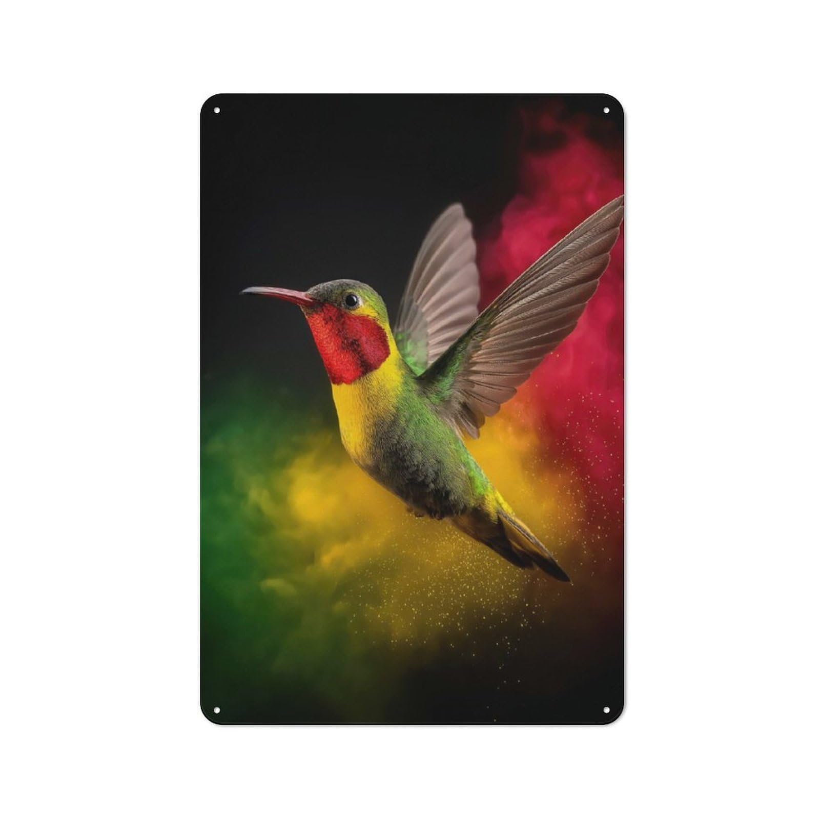 Junmoney Rasta Hummingbird Metal Wall Sign 30X20cm Featuring For Home Bar Wall, For Themed Interiors In Home Bars And Entertaining Spaces