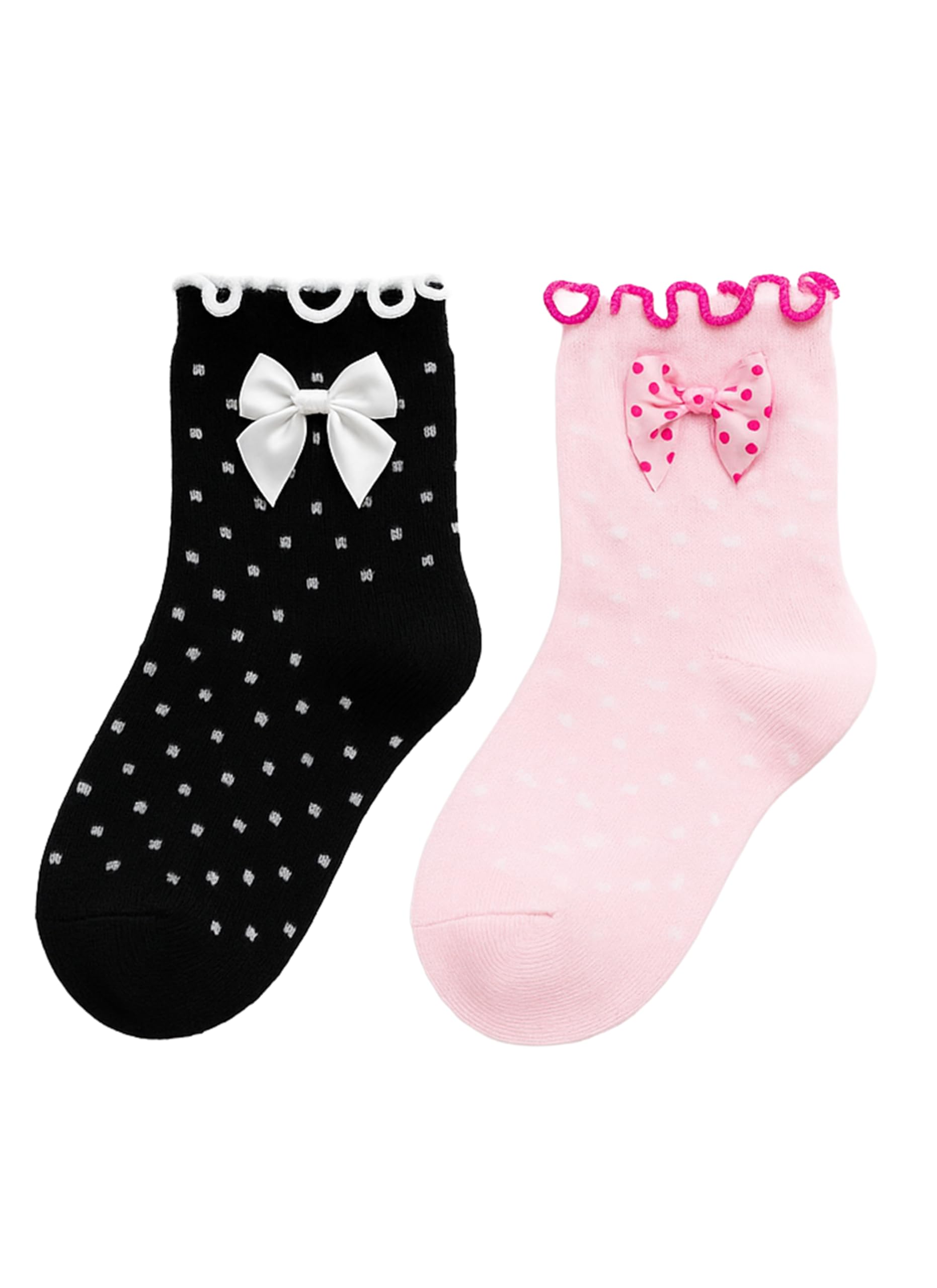 Girls Cotton Lace Polka Dot Fancy Bow Ankle Socks, 4-7 years, White and Grey, Pack of 2 - Image 6 thumbnail