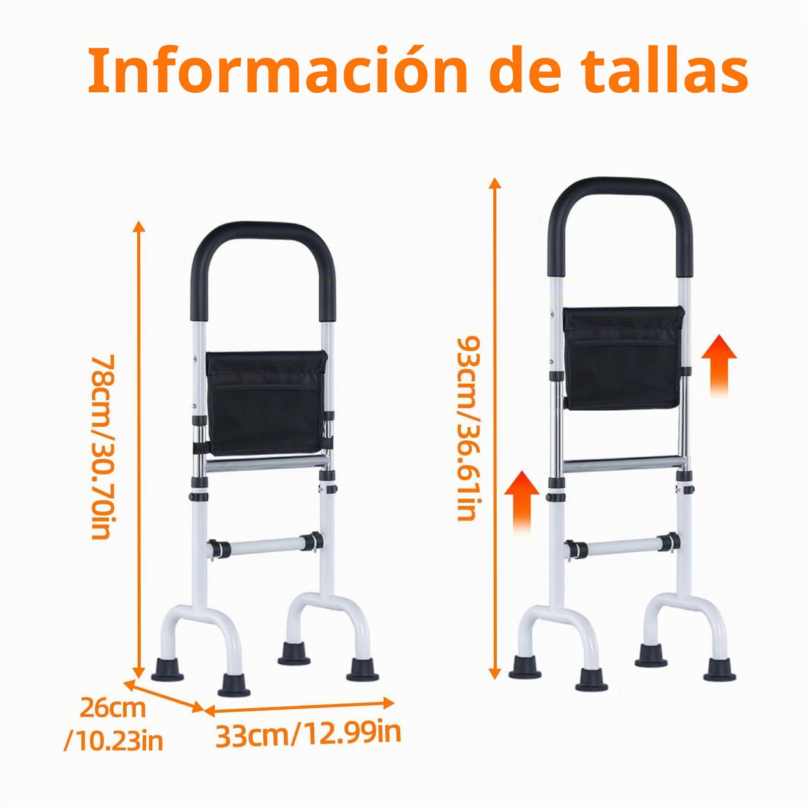 Ayuda Levantarse para Personas Mayores, Soporte Caminar Altura Ajustable 78-93cm, Andador con Pies Antideslizantes, Ayuda Movilidad para Cama, Sofá, Hogar, Inodoro (136KG Capacidad)