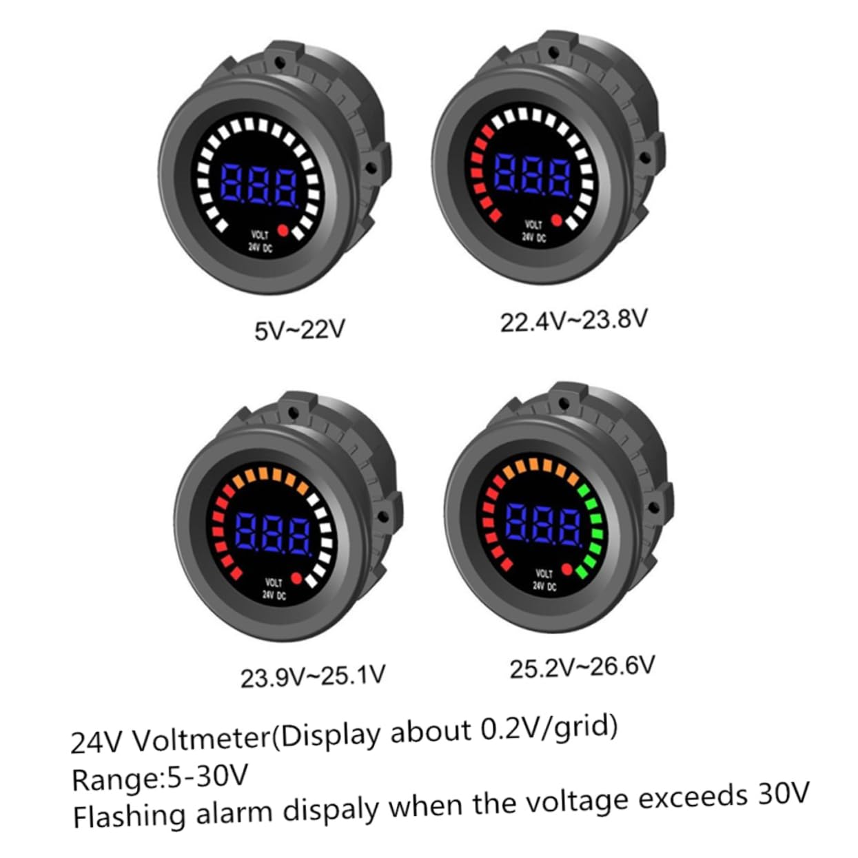 SOLUSTRE 24v Kleiner Digitalvoltmeter für Auto und Motorrad mit Blinkalarmfunktion und Kunststoffgehäuse 5-30v Eingangsspannung Kompakt für Fahrzeuganwendung