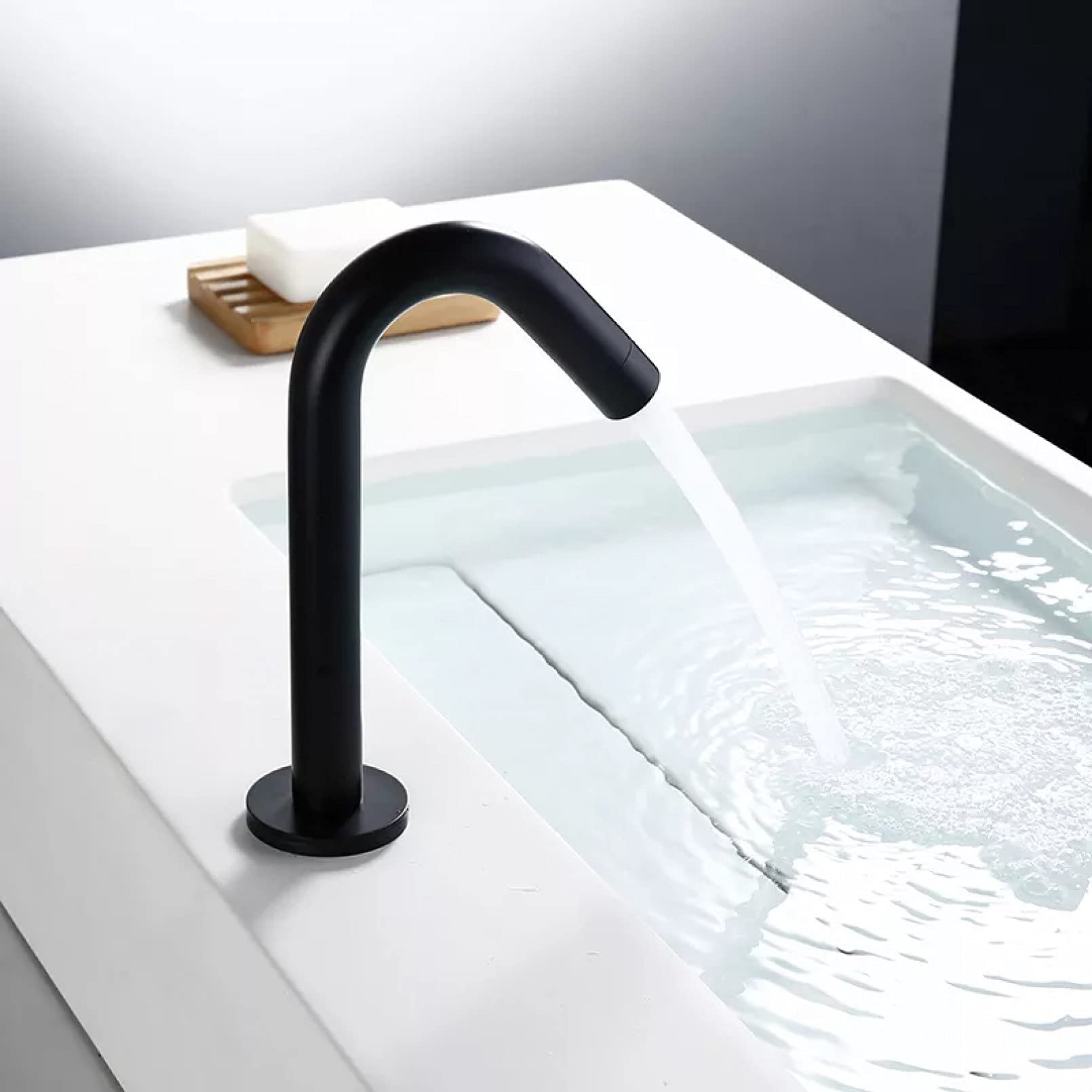 Bagnolux Black Deck Mount Induction Faucet Single Hole Only Cold Water Round Single Handle Brass Polish Kitchen Hotel Faucet