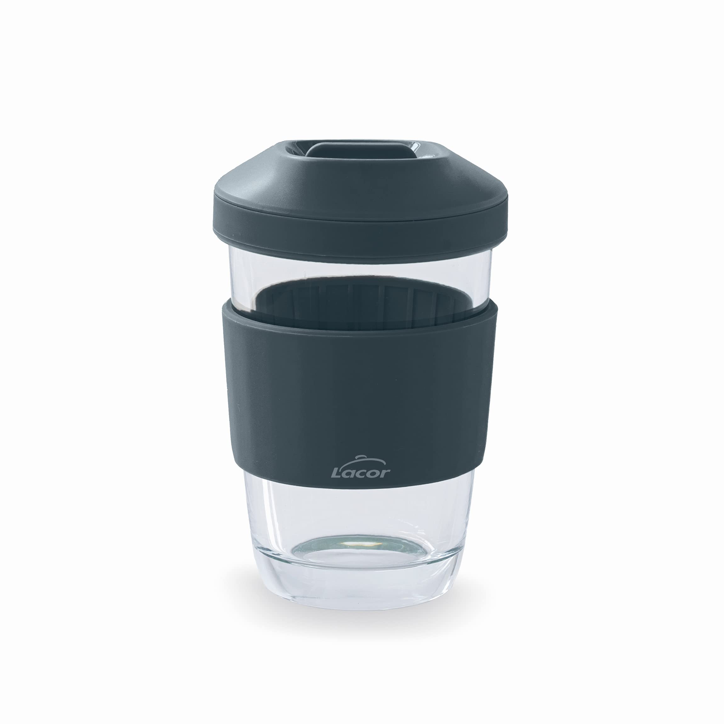 LACOR - 63138 - Borosilicate Glass with lid - Non-Slip - Reusable - Dishwasher Safe - 280 ml