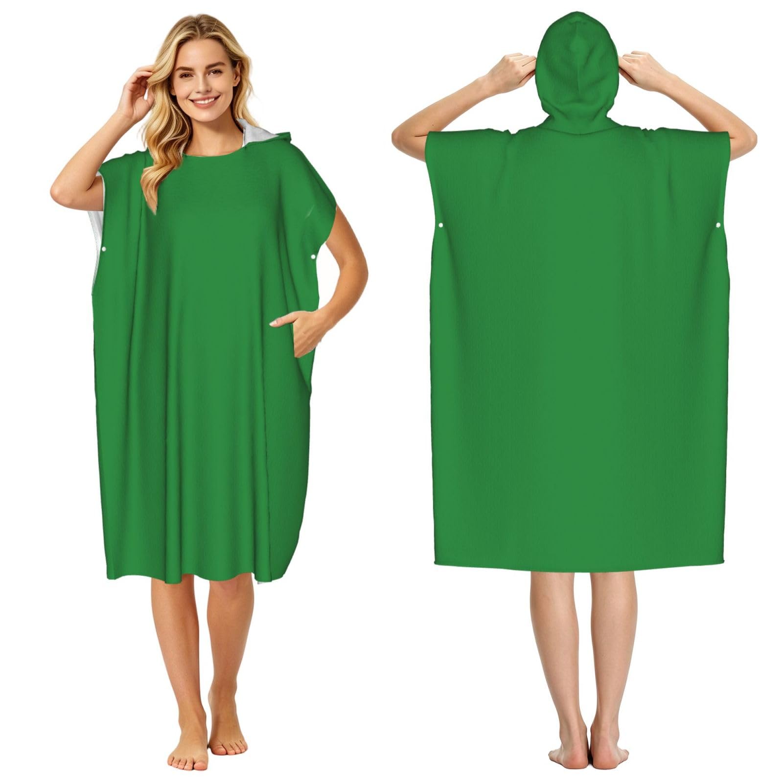 KLGRTJHK Forest Green Color Adult Hooded Beach Poncho Towel 43"X35"