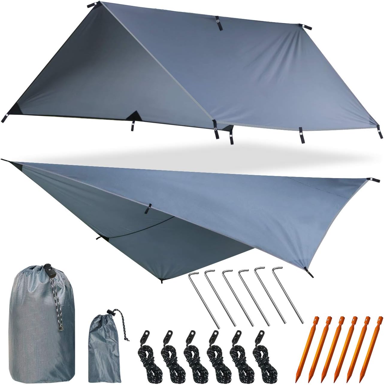 Fly Tent Tarp Hammock Fly Tent Lightweight Backpacking Camping Shelter 10.5 x10ft Include More Accessories for Various Weather Conditions Fly Tent Tarp(Gray)
