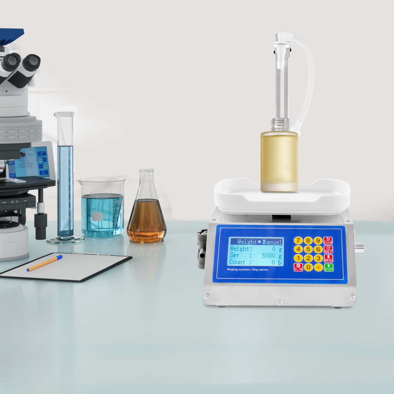 Riempitrice digitale 220 V, impianto di riempimento liquido con pompa a membrana e LCD, capacità 8 g-3 kg, altezza di riempimento 0-32 cm, per liquori, miele, olio, cosmetici, detergenti