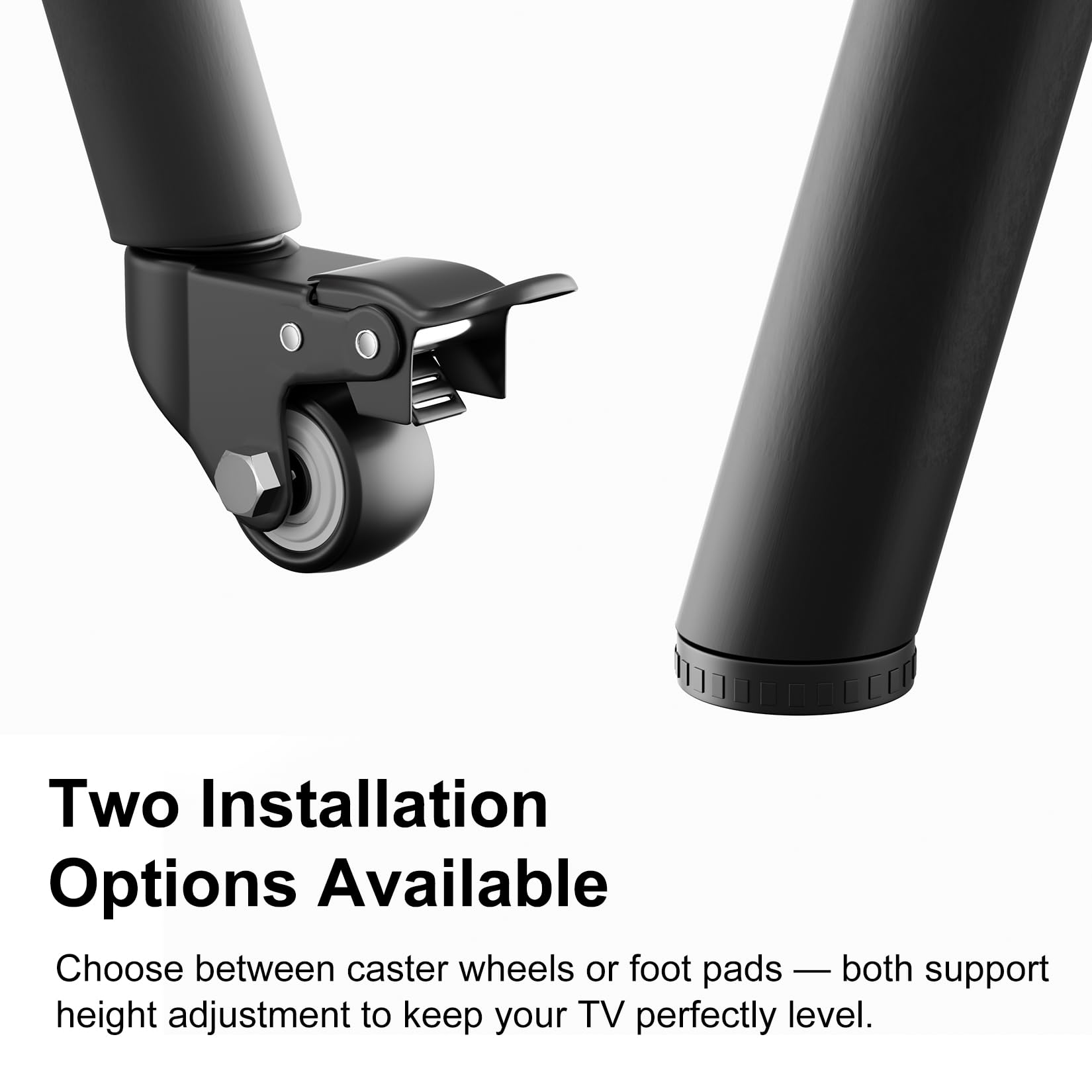 UNHO Supporto TV da Pavimento con Ruote 40-75 Pollici Peso Max 50kg Nero | Porta TV con Ruote Cavalletto Treppiede, Max VESA 600x400mm, Legno Ripiano, Regolabile in Altezza, Design moderno