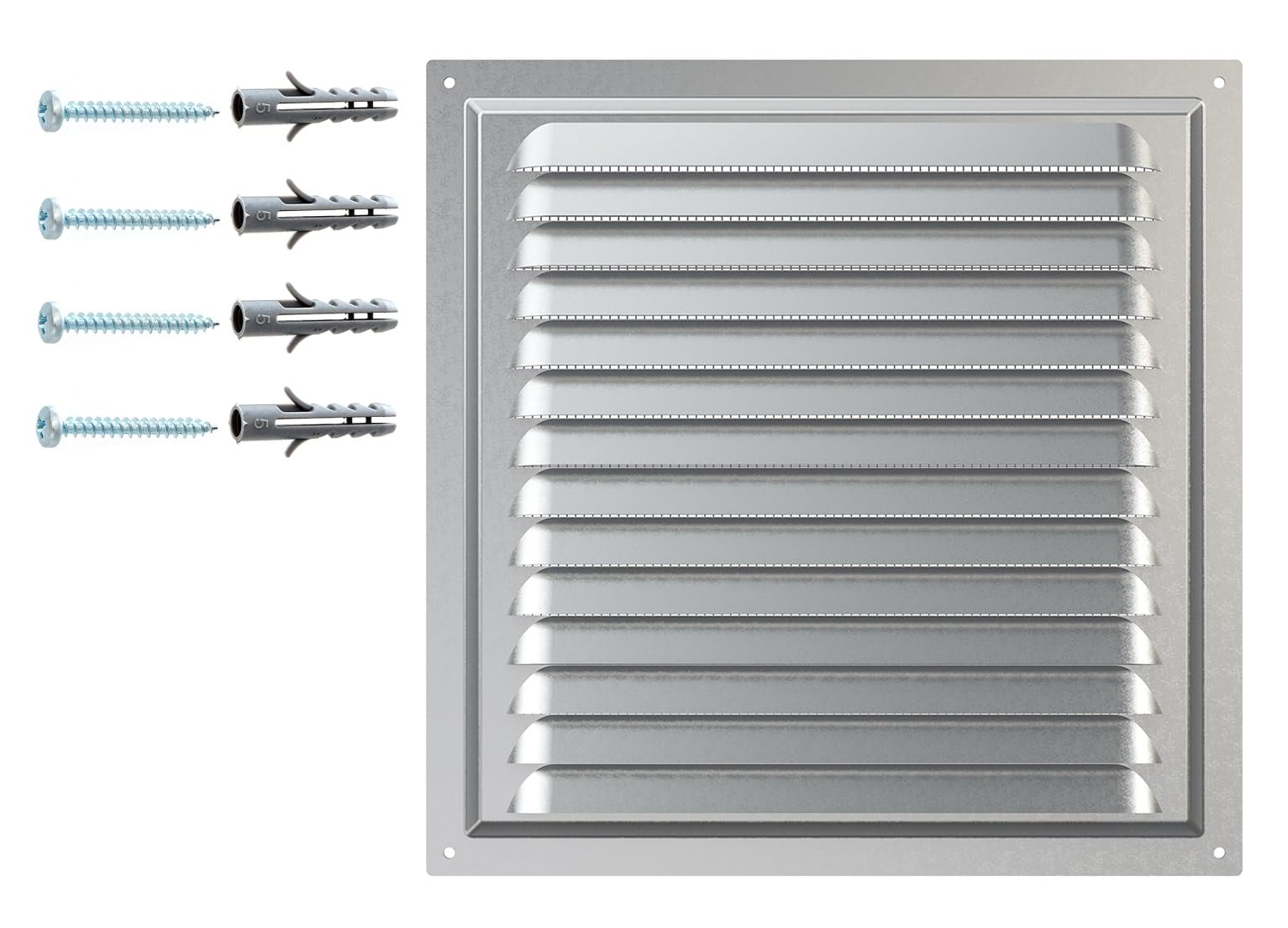 Griglia di Ventilazione in Acciaio Zincato – Copertura con Rete Protettiva – Antiruggine per Parete o Soffitto – Griglia Quadrata 250 x 250 mm – Uso Interno ed Esterno.
