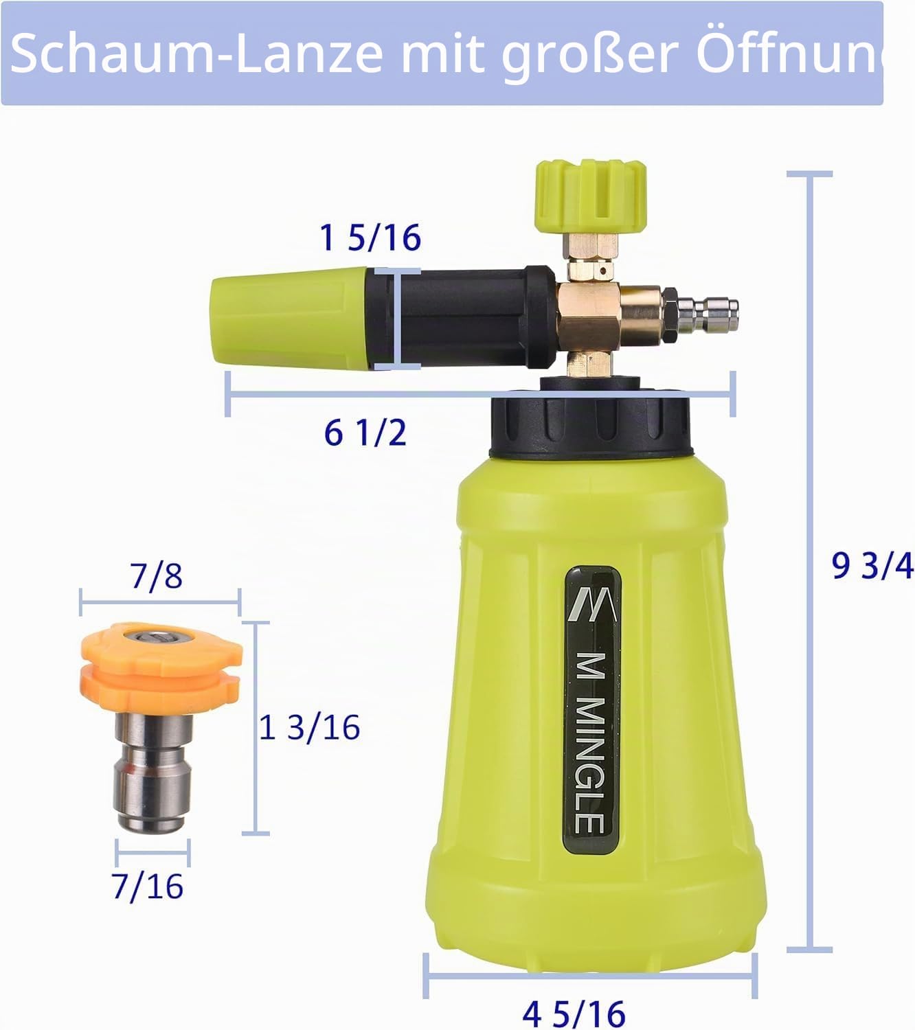 M MINGLE Schaumkanone für Hochdruckreiniger, 1L Schaumblaster mit 1/4 Zoll Schnellkupplung, Weite Öffnung & robuste Ausführung für Auto und Motorrad, 5 Düsen