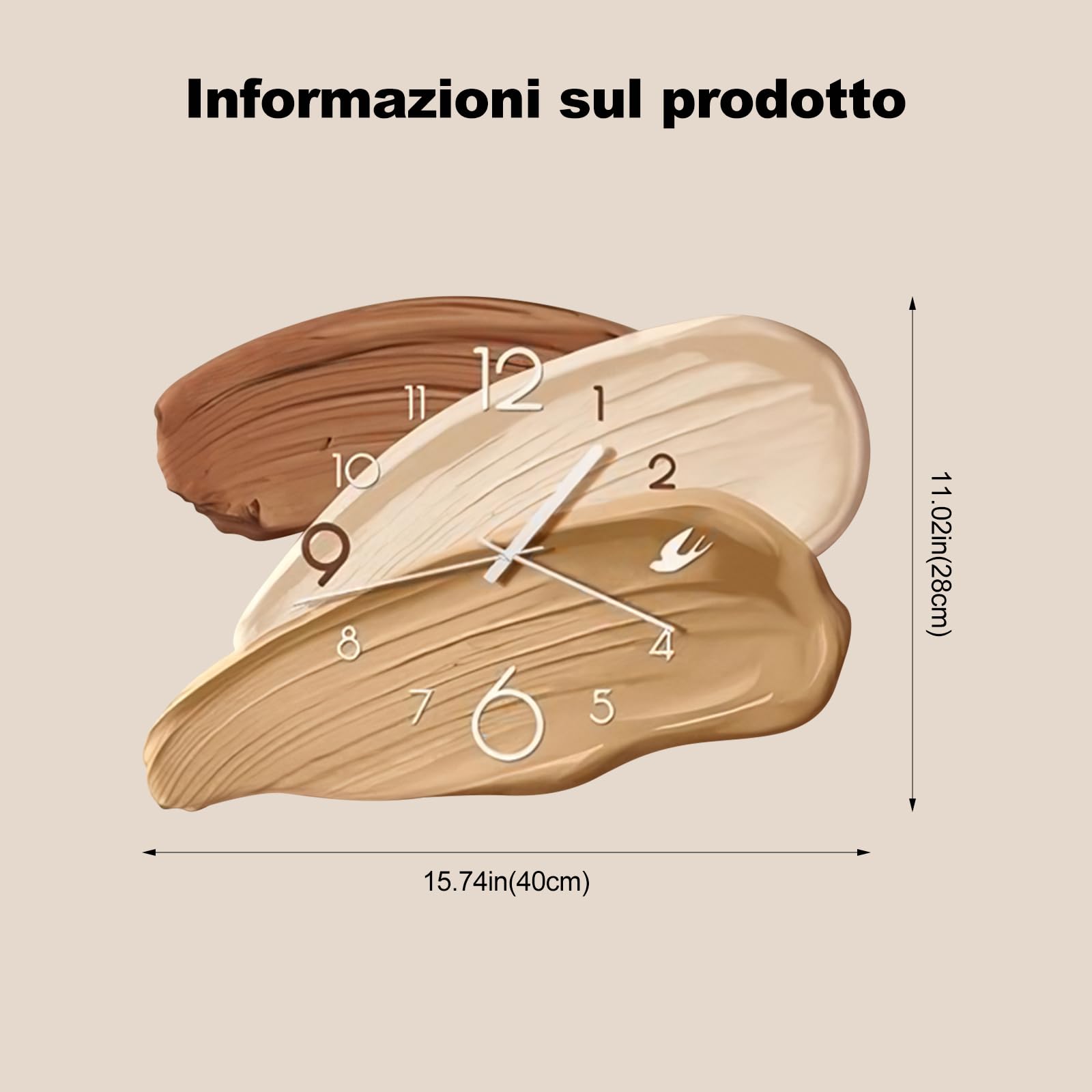 Ergocar Orologio Da Parete - Stile Moderno Alimentato a Batteria 40x28 Cm Funzionamento Silenzioso Ideale Per La Cucina La Camera Letto e Il Soggiorno