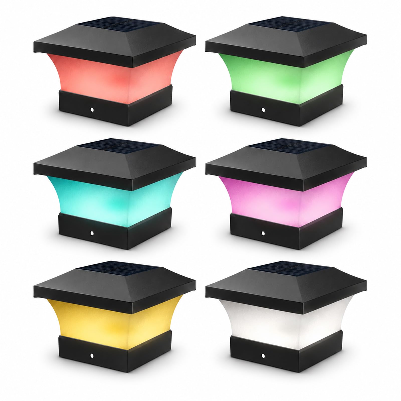 T-SUN 4X4 Post Solar Lights, Color Changing Solar Post Lights, Black 6 Pack