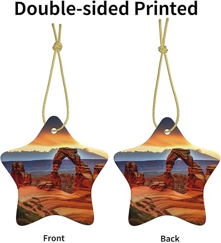 Miniatura 3 de Arches National Park Adornos de Navidad de doble cara impresos, árbol de Navidad de cerámica colgante de recuerdo en forma de estrella colgantes