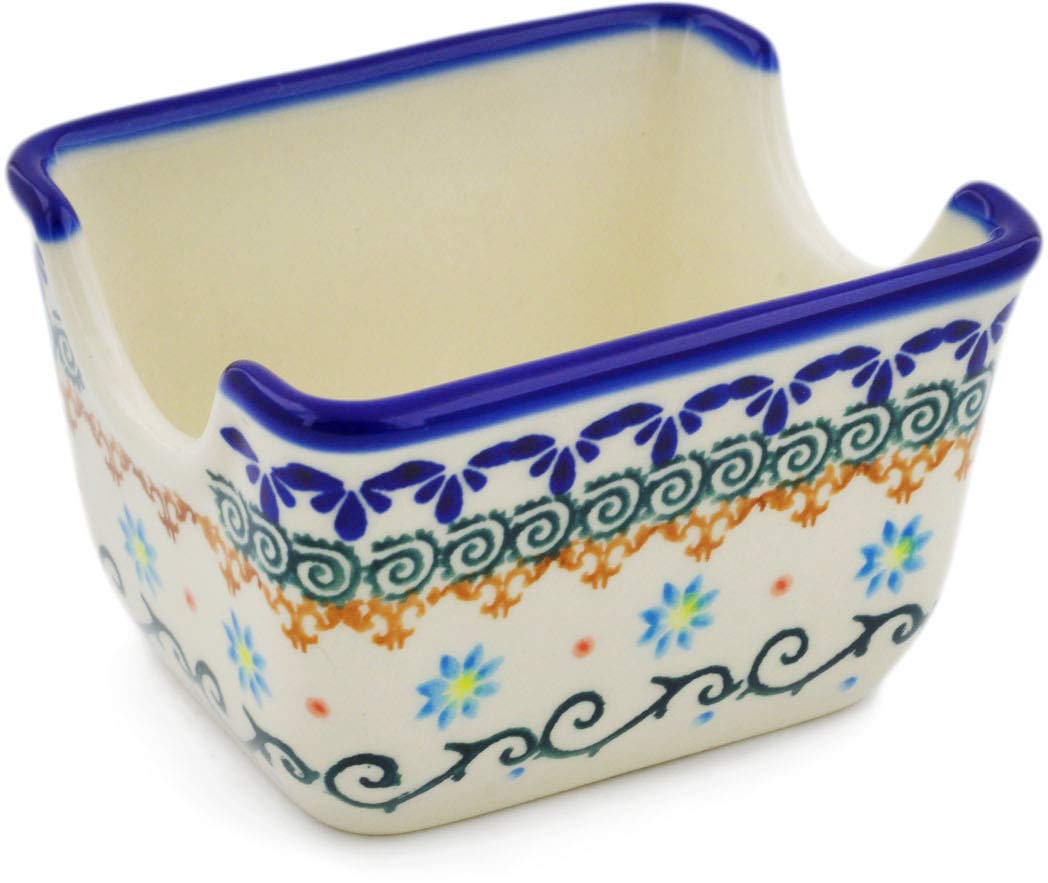 Polish Pottery 3½-inch Sugar Packet Holder (Sunflower Dance Theme) + Certificate of Authenticity