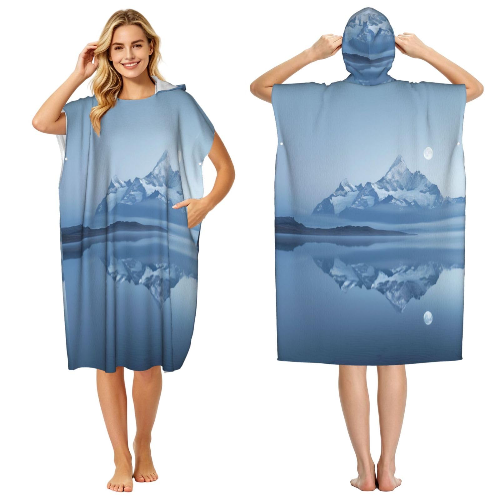 DTHKJNLSF Bright Moon Adult Hooded Beach Poncho Towel
