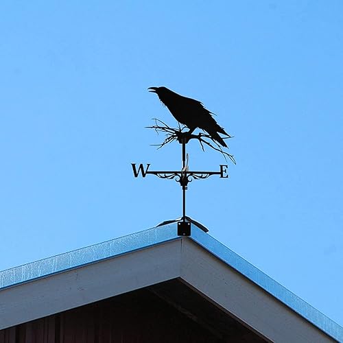 Miniatura 6 de Vaneta de metal para animales 3D, indicador de dirección del viento, accesorios de decoración de techo para jardín, patio, techo (cuervo)