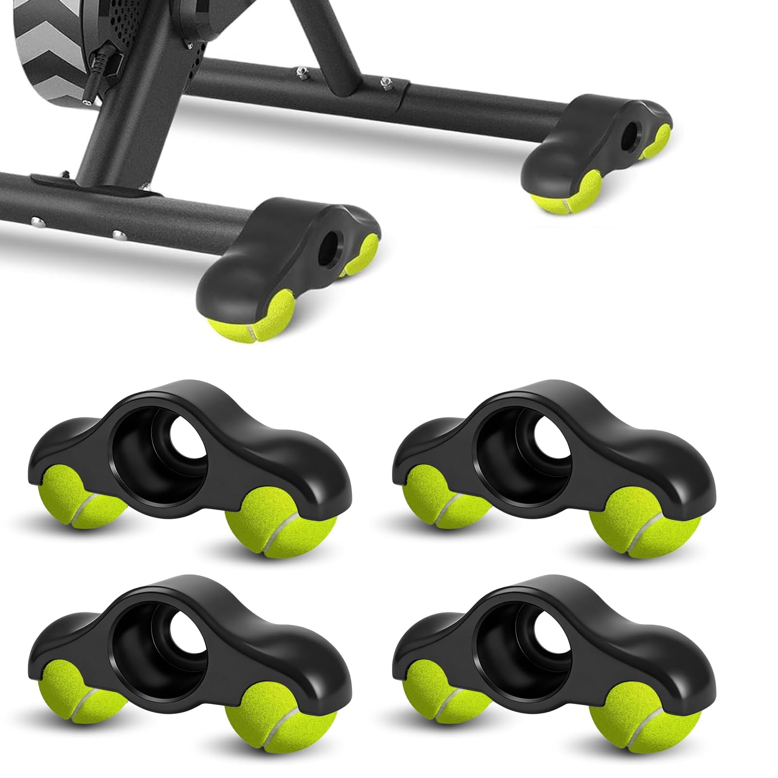 Rocker Plate Feet, 4 Stück Indoor Cycling Snap Rocker Feet Adapter, Tragbarer Wippplatten-Fahrradtrainer, Tennisballfüße für Wahoo Kickr Core 4 Rollentrainer, Mit 8 Tennisbällen