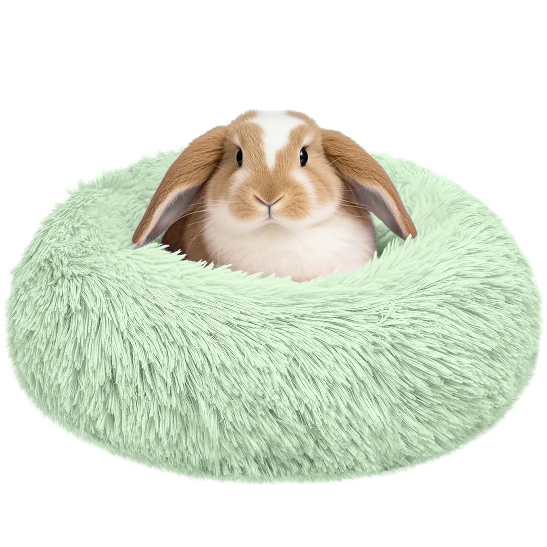 Bunny Rabbit Hideout Bed Small Animal Bedding Donut-Shaped Burrowing Pet Bed Soft and Warm Hideaway with Spandex and Fleece Bottoms Cozy Carrier, Cage Accessories