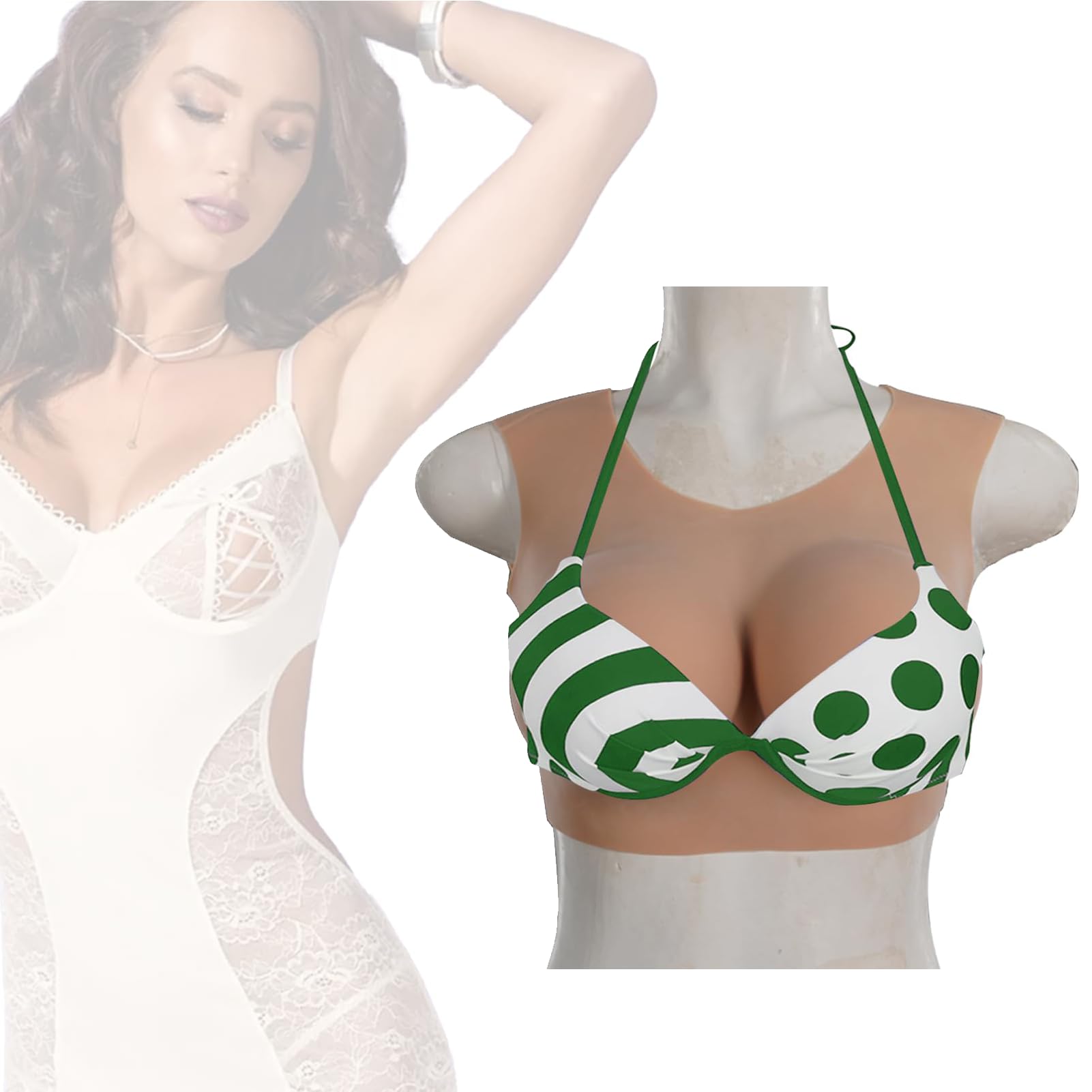 Pettorale in Silicone Pieno Coppa B-E Seno Realistico Girocollo Stile Morbido Potenziatore di Tette Finte per Cosplay Crossdresser