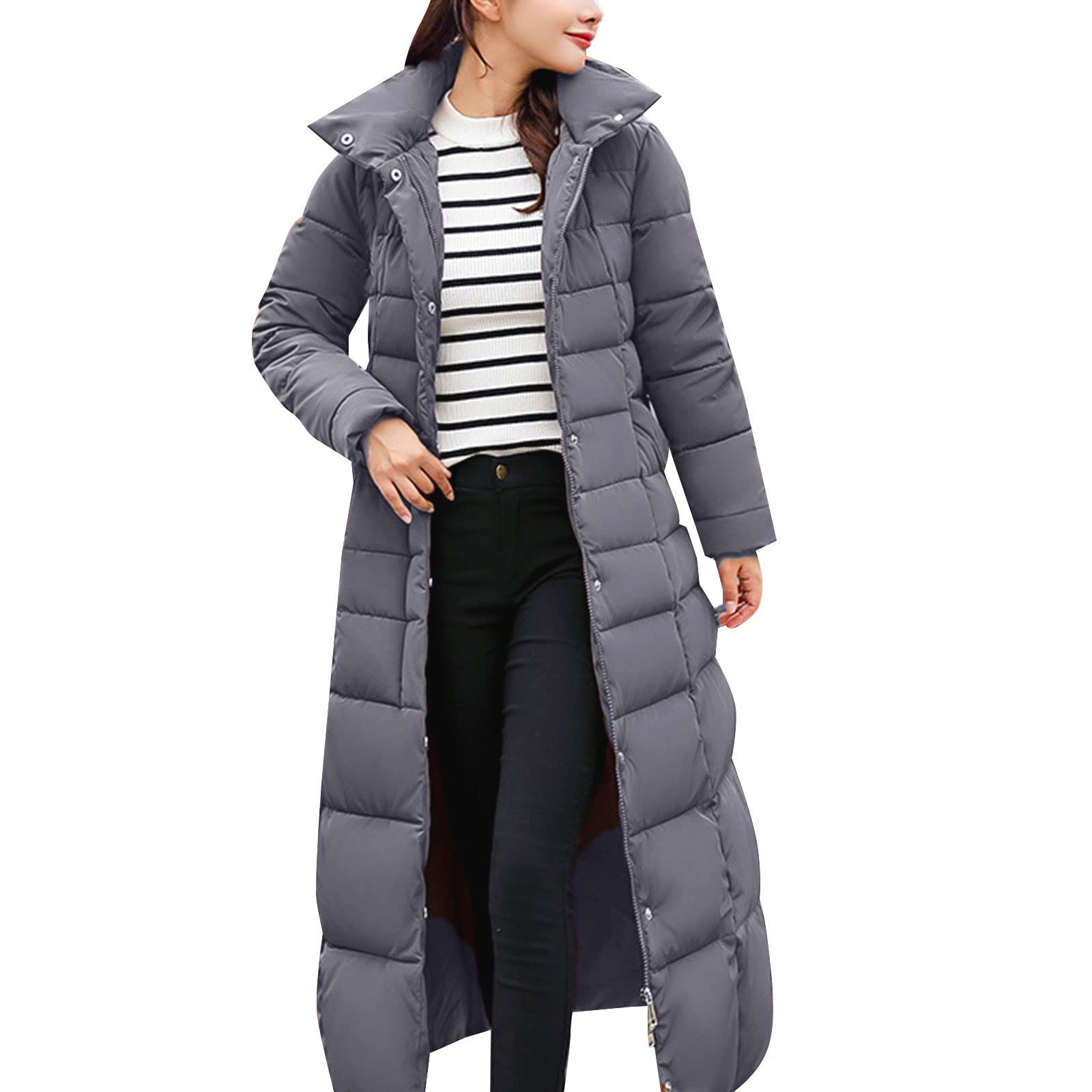 Generisch Giubbotto invernale da donna, impermeabile, caldo, invernale, lungo, trapuntato, antivento, baggy Comfort, piumino termico, parka invernale da donna, per attività all'aria aperta