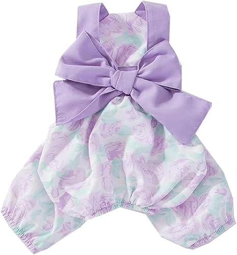 Ropa para perro, camisas clásicas para cachorros, diseño floral retro con lazo para perro, mameluco de dos patas, overol elástico, traje de verano