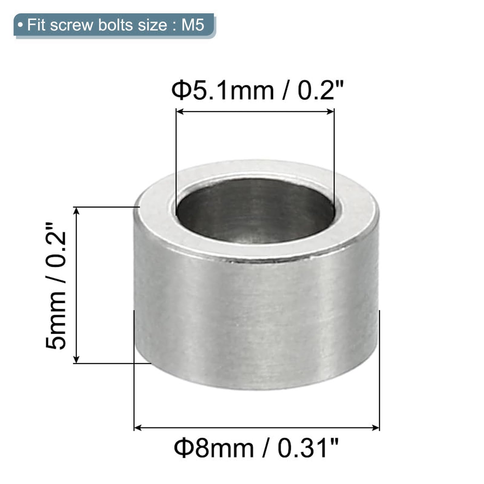 TOP-VIGOR 10Pcs M5 Aluminum Spacer, 5.1mm ID x 8mm OD x 5mm Length Metal Spacer - Image 2