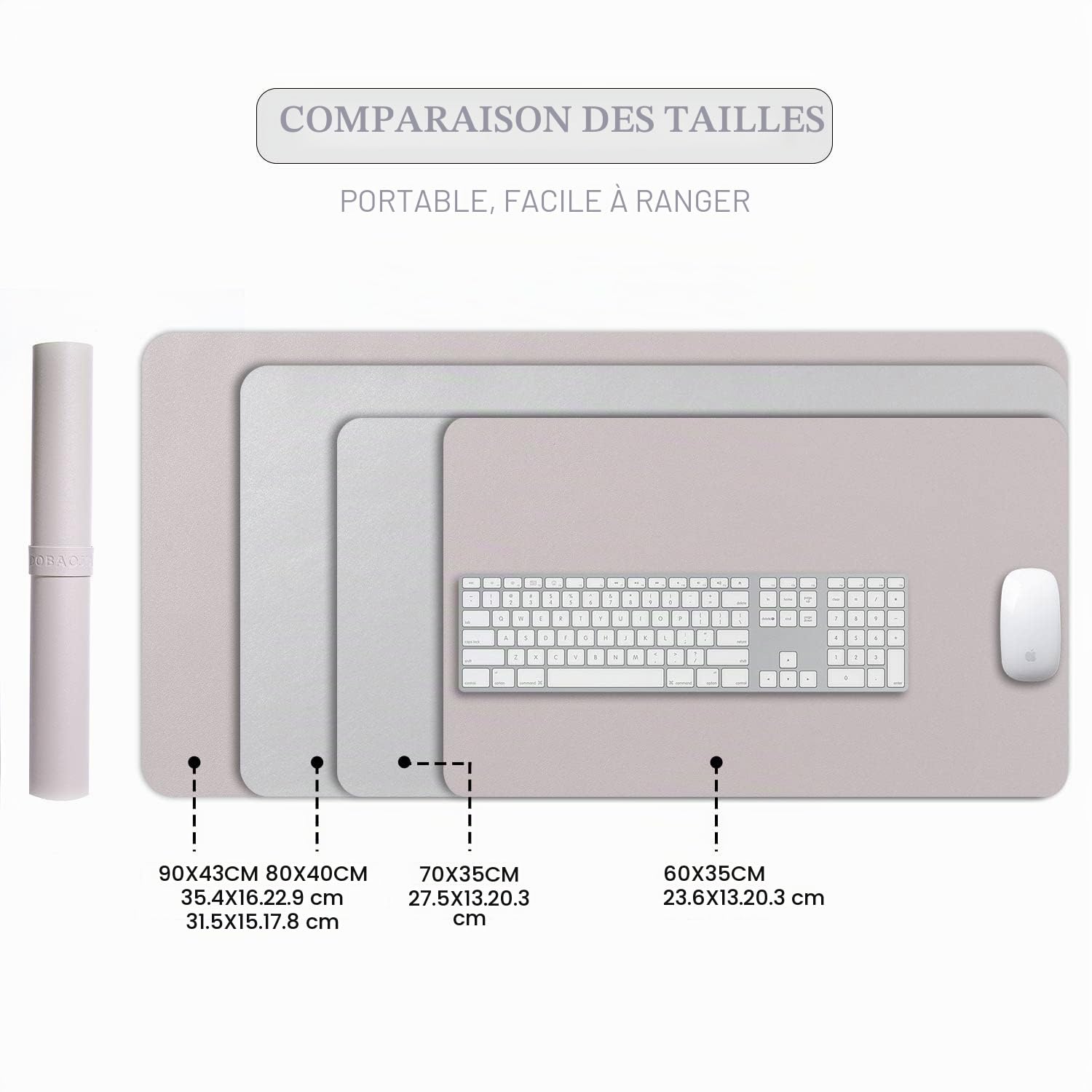 Tapis de Souris Grand XXL 90 x 43cm, Sous Main Bureau Cuir PU Étanche Double Face Gris Clair/Argent