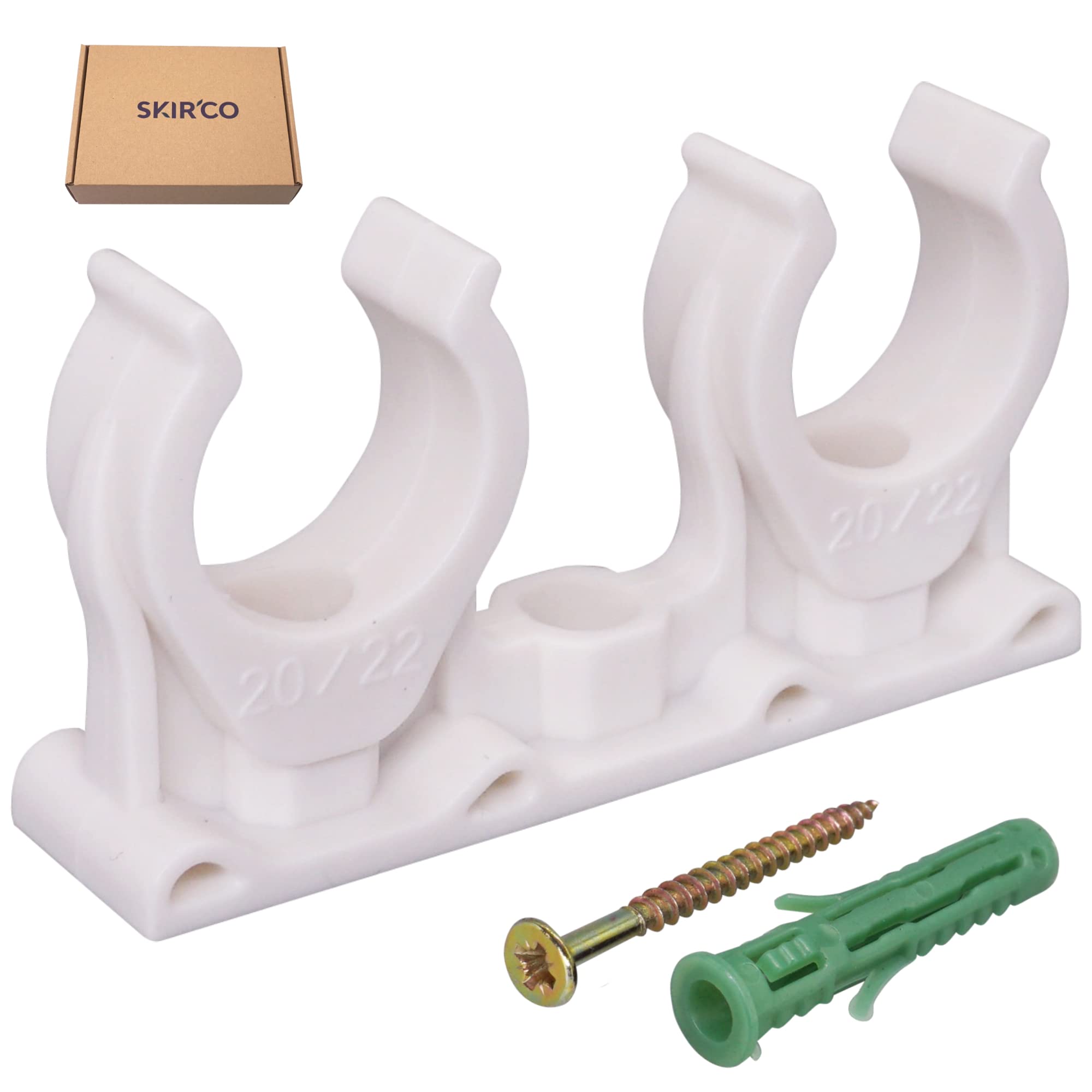 SKIR'CO (40 pz) clip per tubi doppi, morsetti in plastica per tubi da 20-22 mm, morsetto per tubi tipo U, clip bianche per tubi, ganci per tubi