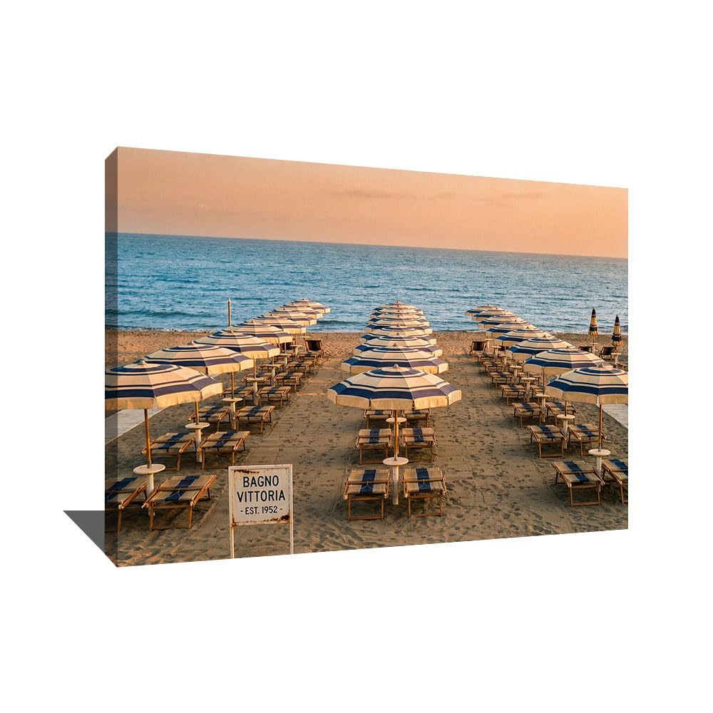 Alessio Cacciatore Quadro da spiaggia in sabbia – Poster decorativo da parete con tramonto, stampa su tela, paesaggio naturale, quadro di bordo del mare, grande formato, cornice decorativa da parete