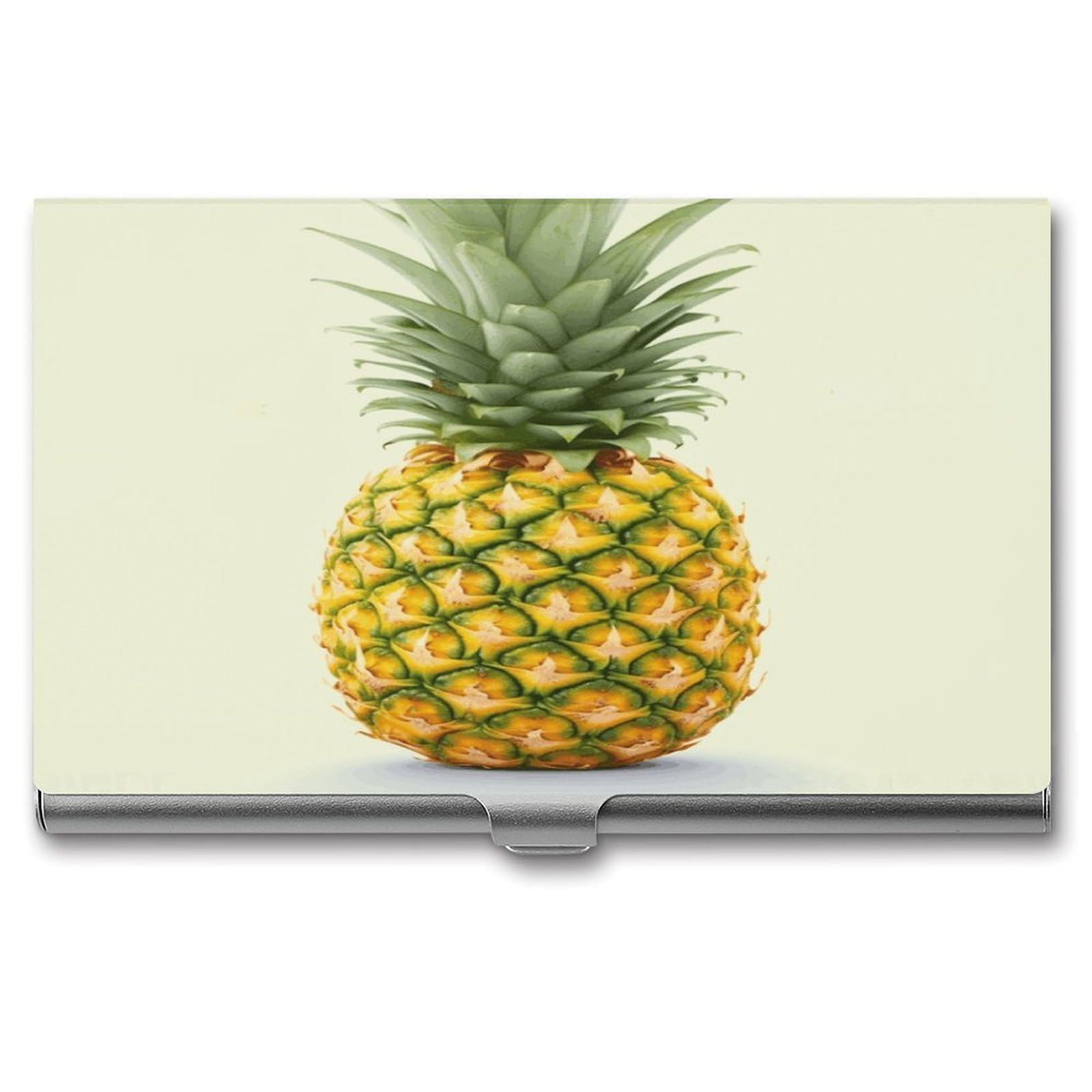 Fekiloot Men's Style Fresh Pineapple Business Card Holder For & Wo Professional Stainless Steel Business Card Case Large Capacity Slim Purse Name Cards Holders Buckle Shut