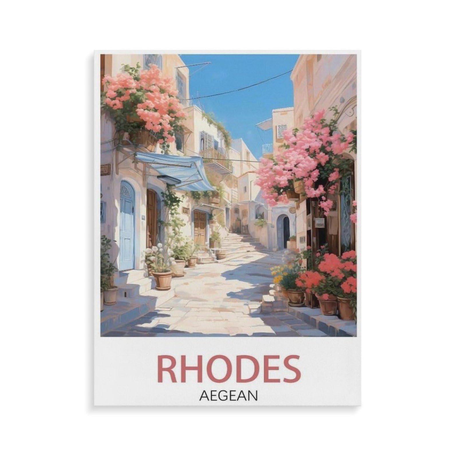 Lindos Rhodes Aegean Street ，Paint by Number DIY Oil Painting Paint by Numbers Kits for Adults Beginner Canvas Acrylic Arts Craft for Home Wall Decor Drawing(30x40cm-O38